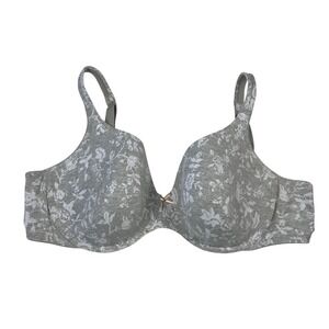 Cacique Gray White Floral Cotton Blend Full Coverage Underwire Bra 42DD 42 DD